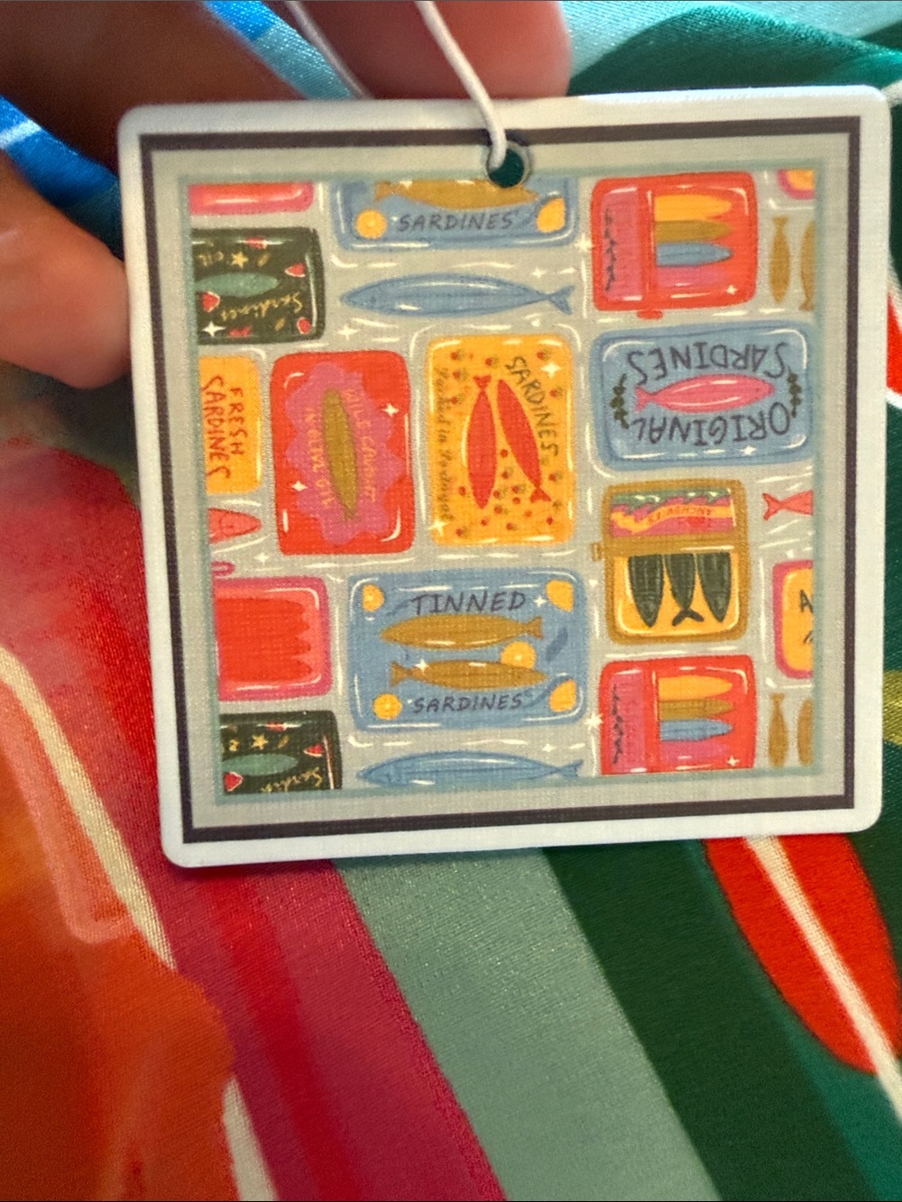 New Playful Sardine Can Print Silk Scarf - Multicolor - Picture 2 of 3
